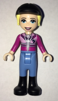 Stephanie, Medium Blue Pants, Magenta Jacket, Riding Helmet with Bright Light Yellow Ponytail